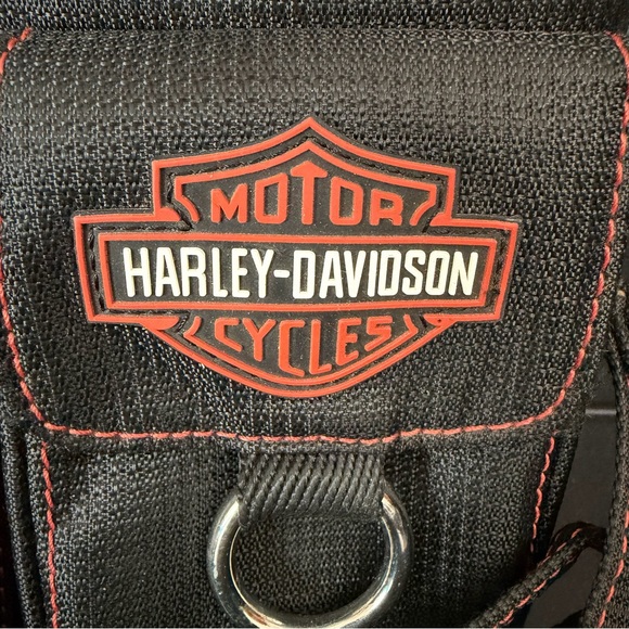 Harley-Davidson Black Canvas Crossbody Waist Bag Red Stitching - Picture 4 of 8